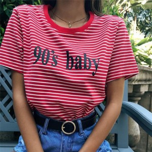 Vintage Stripped T Shirt New Fashion Clothes for Women Summer Tops Letter 90's Baby Printed 